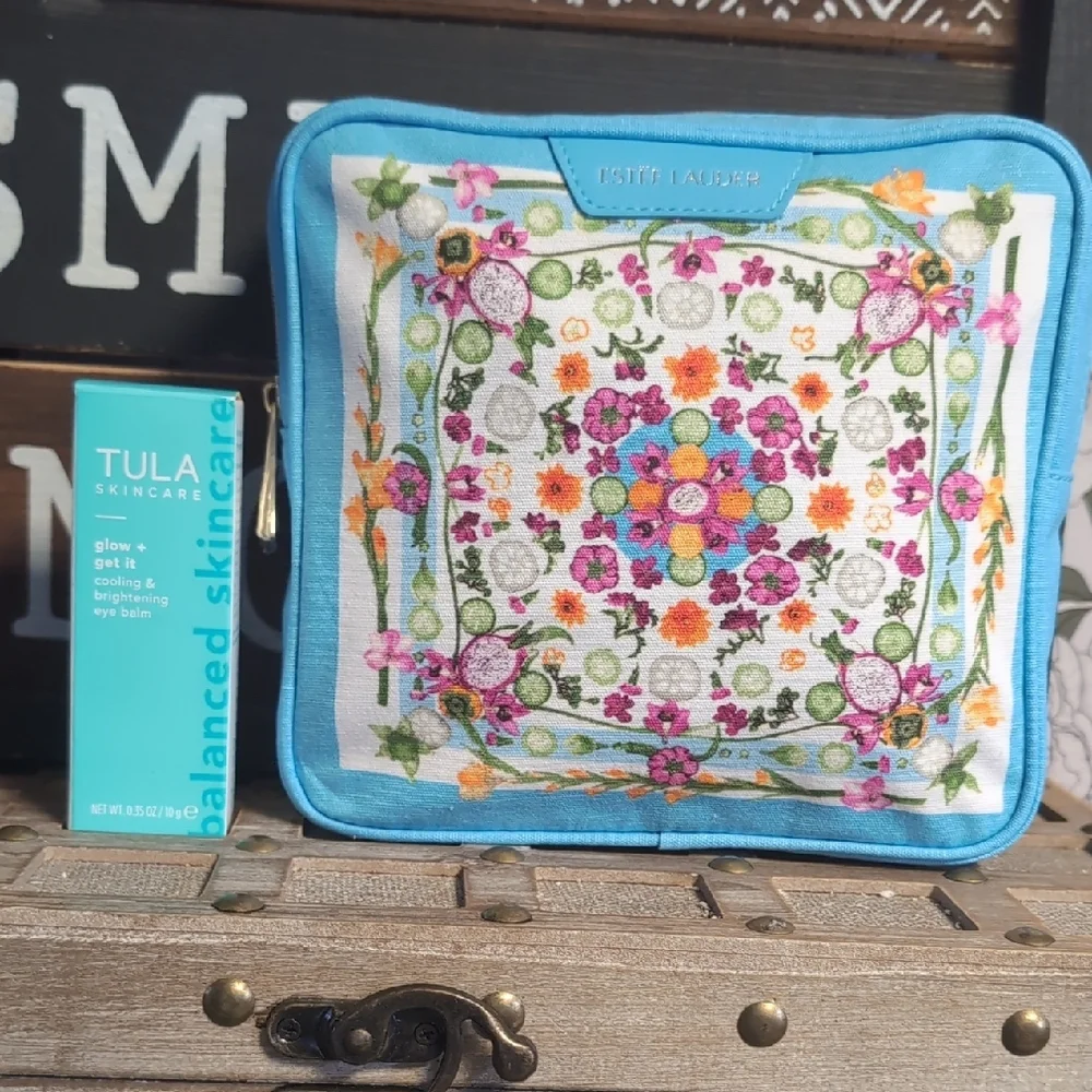 Estee Lauder Floral Makeup Case & Tula Cooling Eye Balm Set - Picture 1 of 8